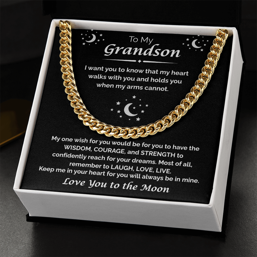 To My Grandson — My Heart Walks With You, Cuban Chain Necklace