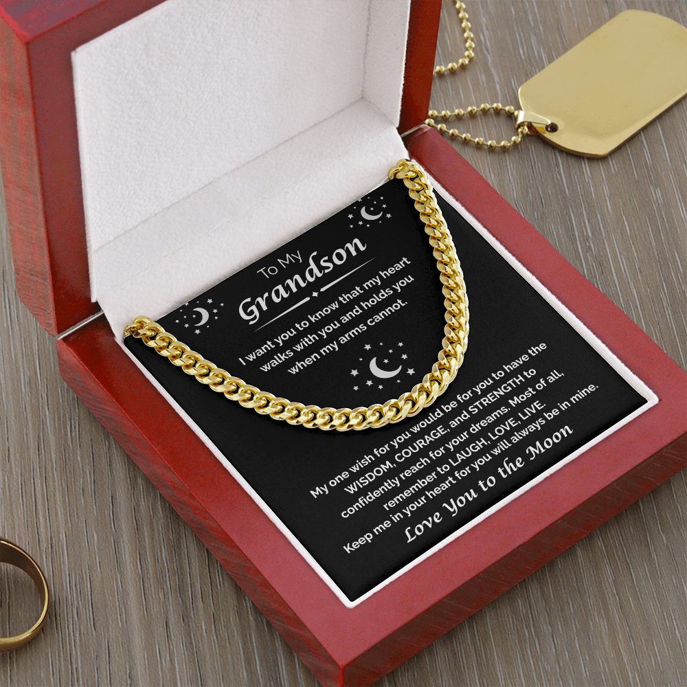 To My Grandson — My Heart Walks With You, Cuban Chain Necklace