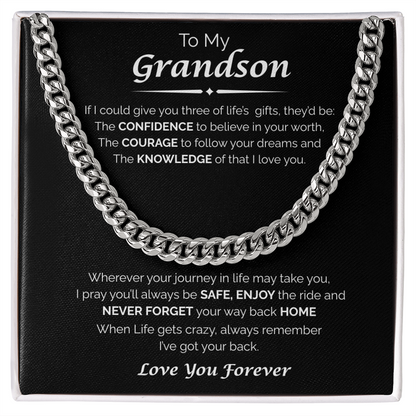 To My Grandson — I've Got Your Back, Cuban Chain Necklace
