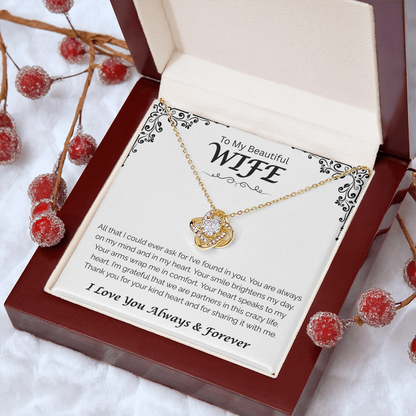 To My Beautiful Wife — You Brighten My Day, Love Knot Necklace