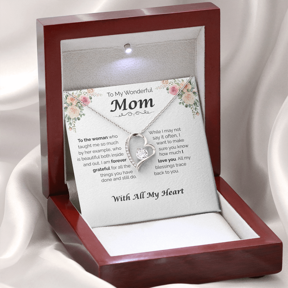 To My Wonderful Mom — All My Blessing Trace Back to You, Forever Love Necklace