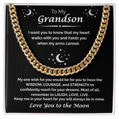 To My Grandson — My Heart Walks With You, Cuban Chain Necklace