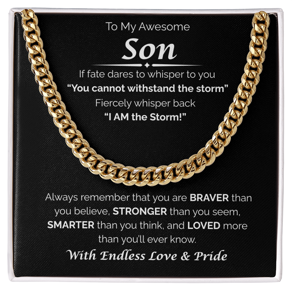 To My Awesome Son — Braver, Stronger, Smarter, Cuban Link Chain