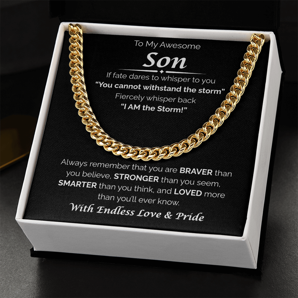 To My Awesome Son — Braver, Stronger, Smarter, Cuban Link Chain