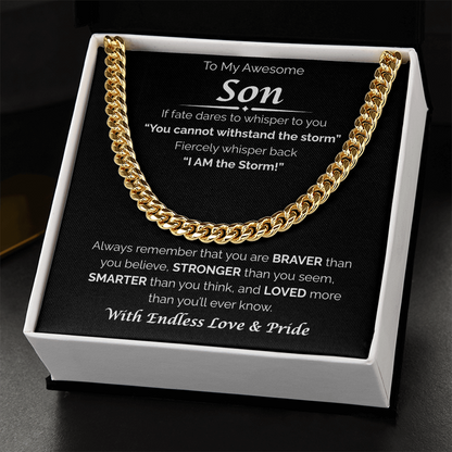 To My Awesome Son — Braver, Stronger, Smarter, Cuban Link Chain