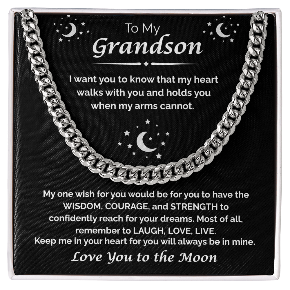 To My Grandson — My Heart Walks With You, Cuban Chain Necklace