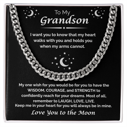 To My Grandson — My Heart Walks With You, Cuban Chain Necklace
