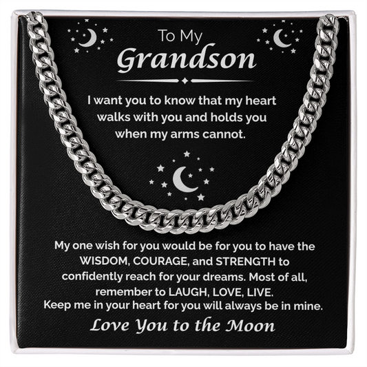 To My Grandson — My Heart Walks With You, Cuban Chain Necklace