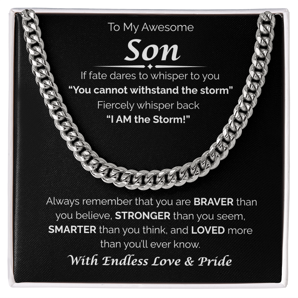 To My Awesome Son — Braver, Stronger, Smarter, Cuban Link Chain
