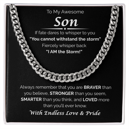 To My Awesome Son — Braver, Stronger, Smarter, Cuban Link Chain