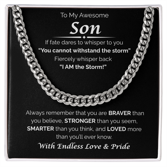 To My Awesome Son — Braver, Stronger, Smarter, Cuban Link Chain