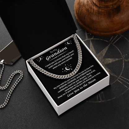 To My Grandson — My Heart Walks With You, Cuban Chain Necklace
