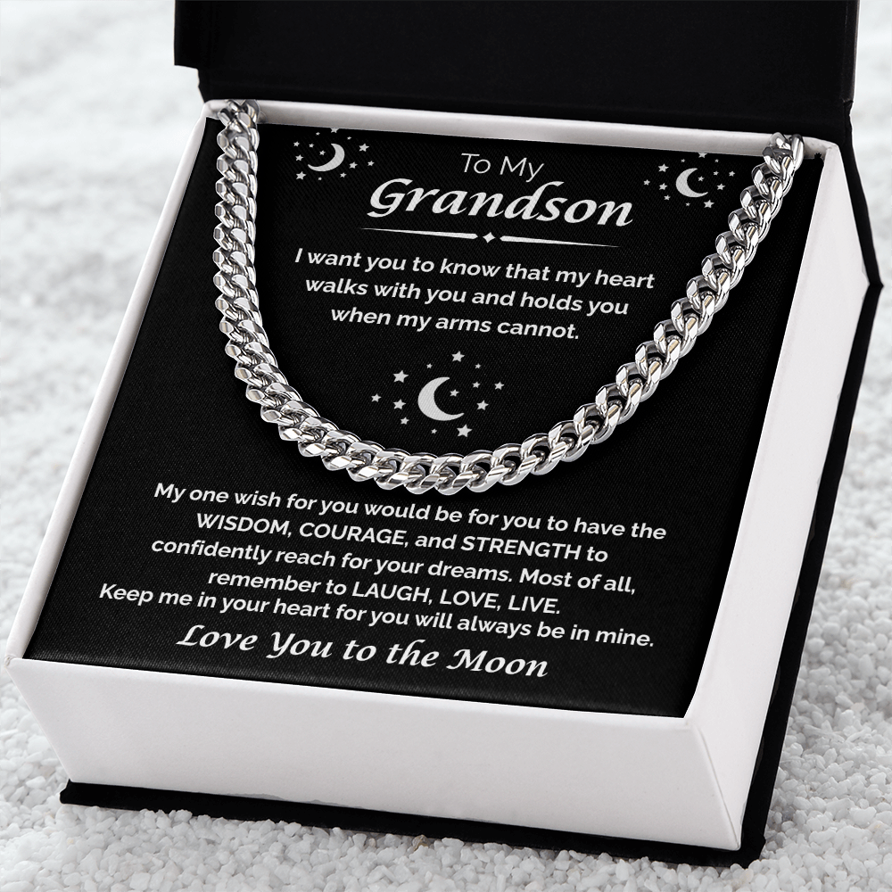 To My Grandson — My Heart Walks With You, Cuban Chain Necklace
