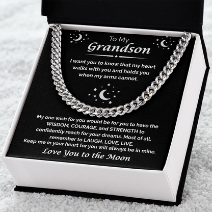To My Grandson — My Heart Walks With You, Cuban Chain Necklace