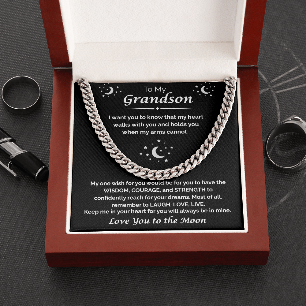 To My Grandson — My Heart Walks With You, Cuban Chain Necklace