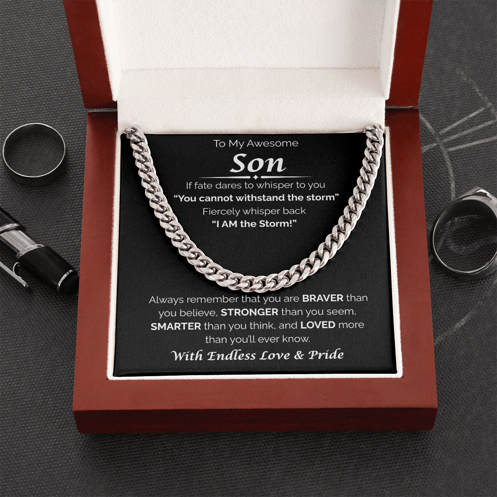 To My Awesome Son — Braver, Stronger, Smarter, Cuban Link Chain