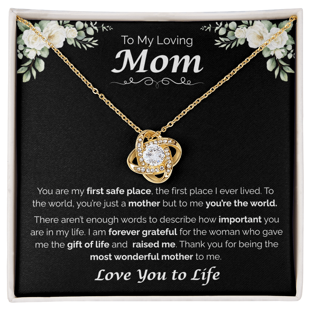 To My Loving Mom, My First Home, Love Knot Necklace