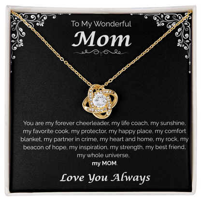 To My Wonderful Mom — My Heart, My Home, Love Knot Necklace
