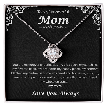 To My Wonderful Mom — My Heart, My Home, Love Knot Necklace