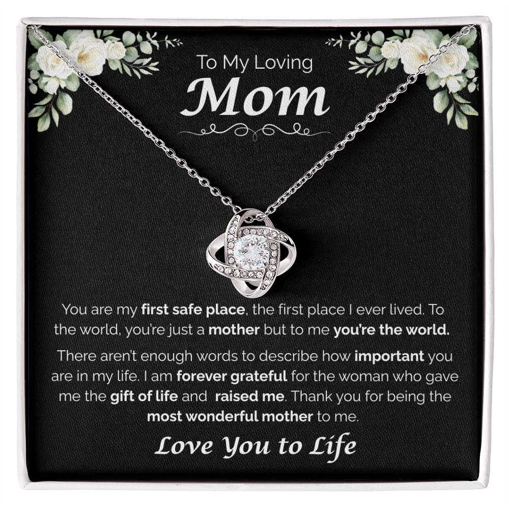 To My Loving Mom, My First Home, Love Knot Necklace