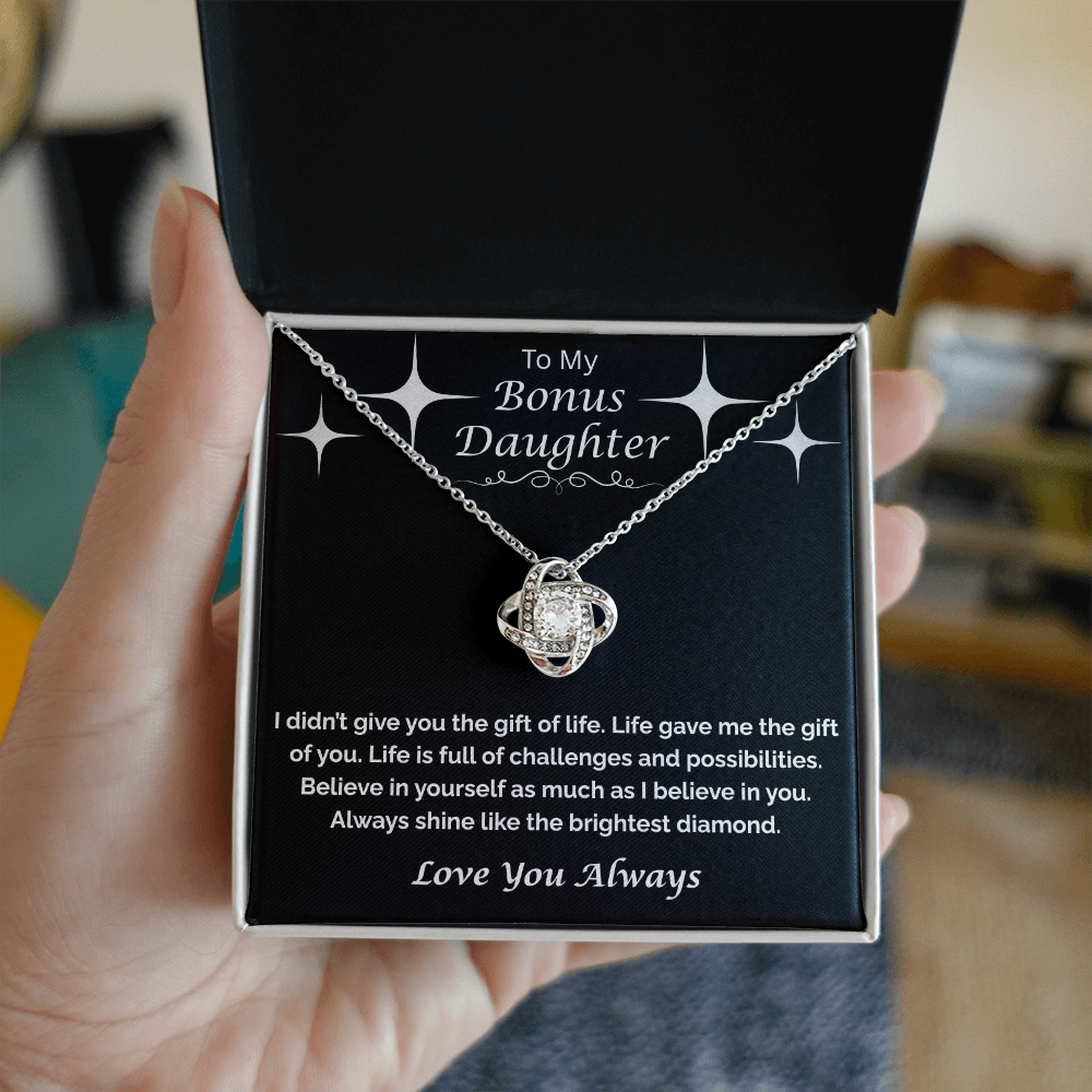 To My Bonus Daughter — Always Shine Bright, Love Knot Necklace