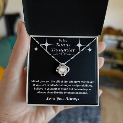 To My Bonus Daughter — Always Shine Bright, Love Knot Necklace