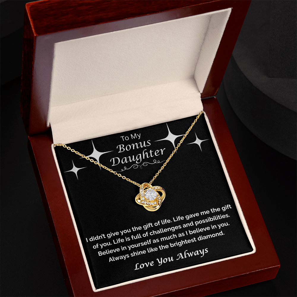 To My Bonus Daughter — Always Shine Bright, Love Knot Necklace