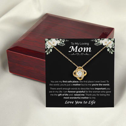 To My Loving Mom, My First Home, Love Knot Necklace