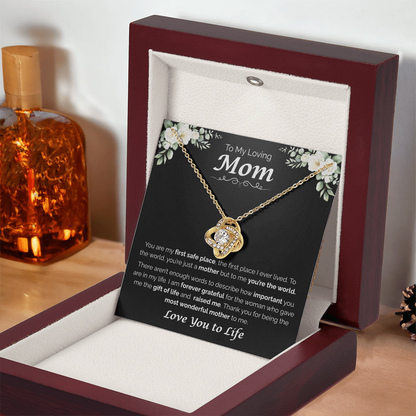 To My Loving Mom, My First Home, Love Knot Necklace