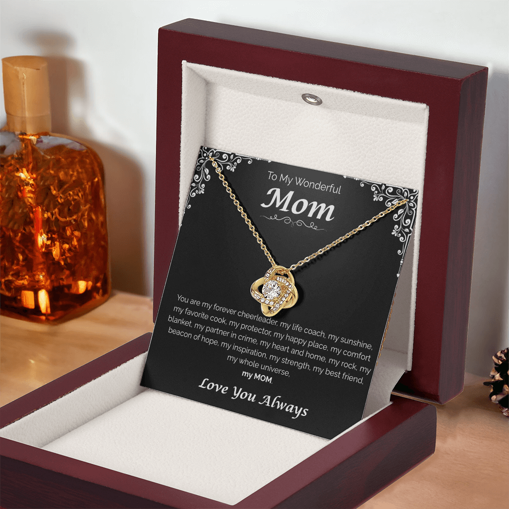 To My Wonderful Mom — My Heart, My Home, Love Knot Necklace