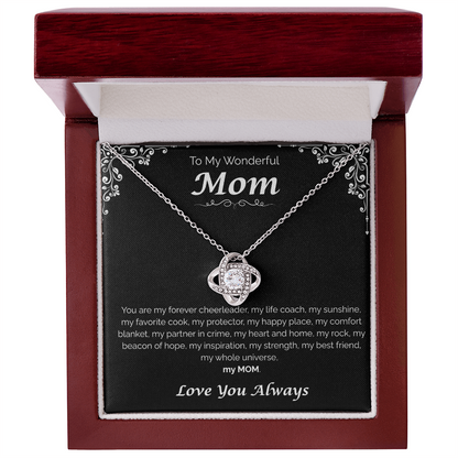 To My Wonderful Mom — My Heart, My Home, Love Knot Necklace