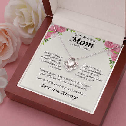 To My Amazing Mom — You Will Always Be My Home, Love Knot Necklace