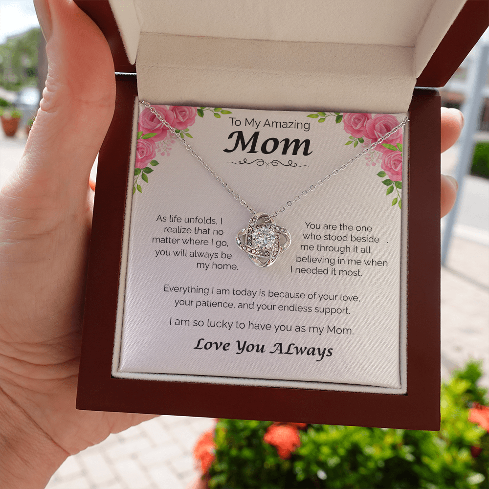 To My Amazing Mom — You Will Always Be My Home, Love Knot Necklace