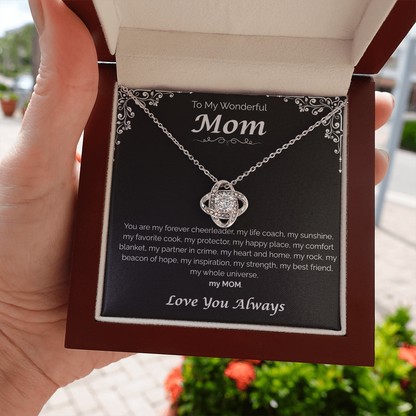 To My Wonderful Mom — My Heart, My Home, Love Knot Necklace