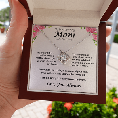 To My Amazing Mom — You Will Always Be My Home, Love Knot Necklace
