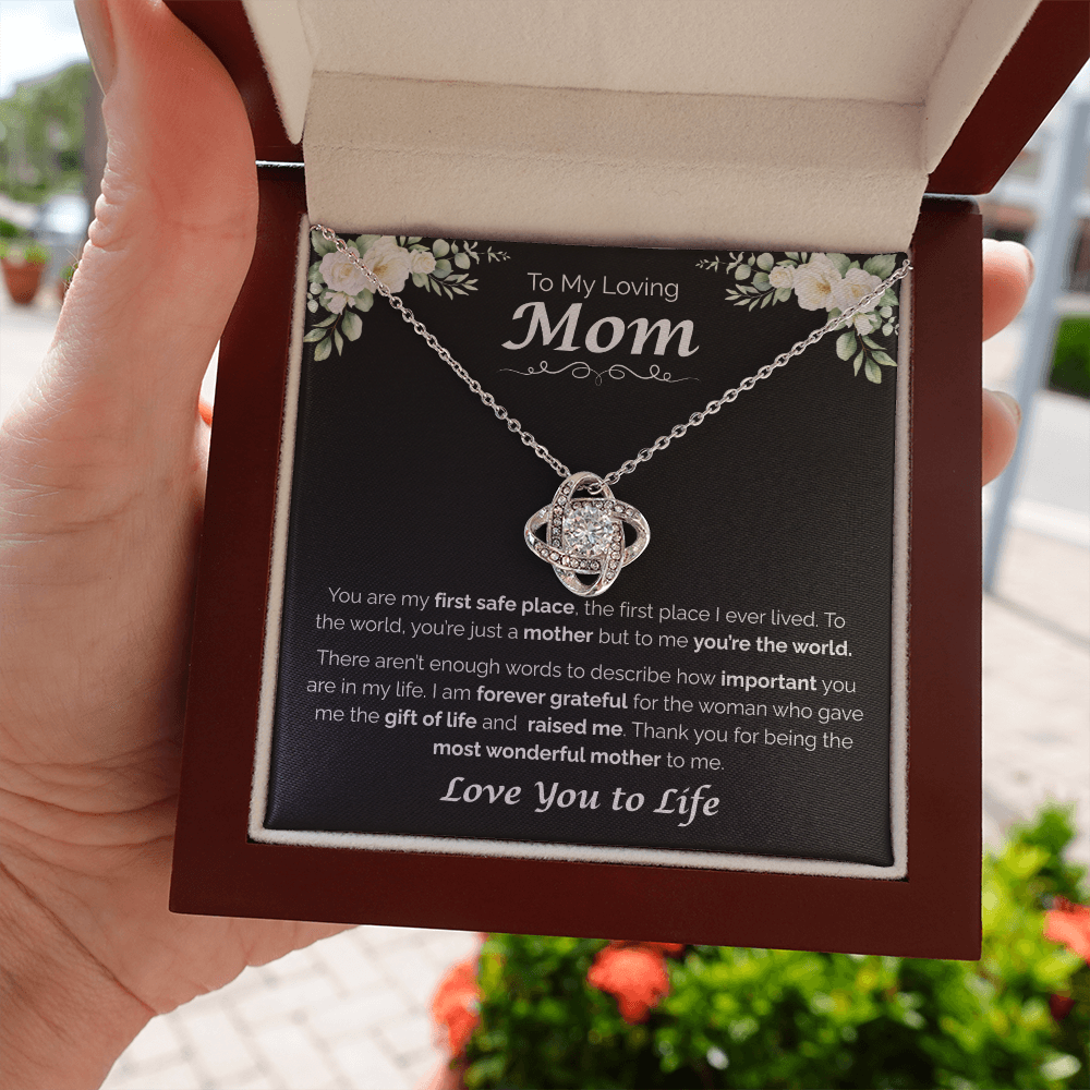 To My Loving Mom, My First Home, Love Knot Necklace