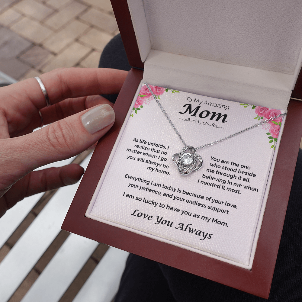 To My Amazing Mom — You Will Always Be My Home, Love Knot Necklace