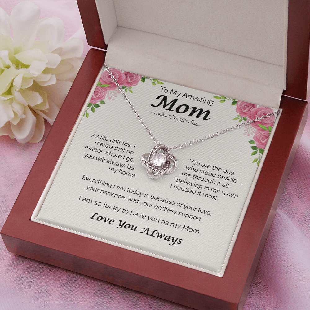 To My Amazing Mom — You Will Always Be My Home, Love Knot Necklace