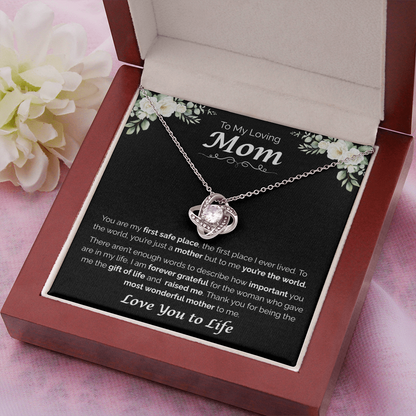 To My Loving Mom, My First Home, Love Knot Necklace
