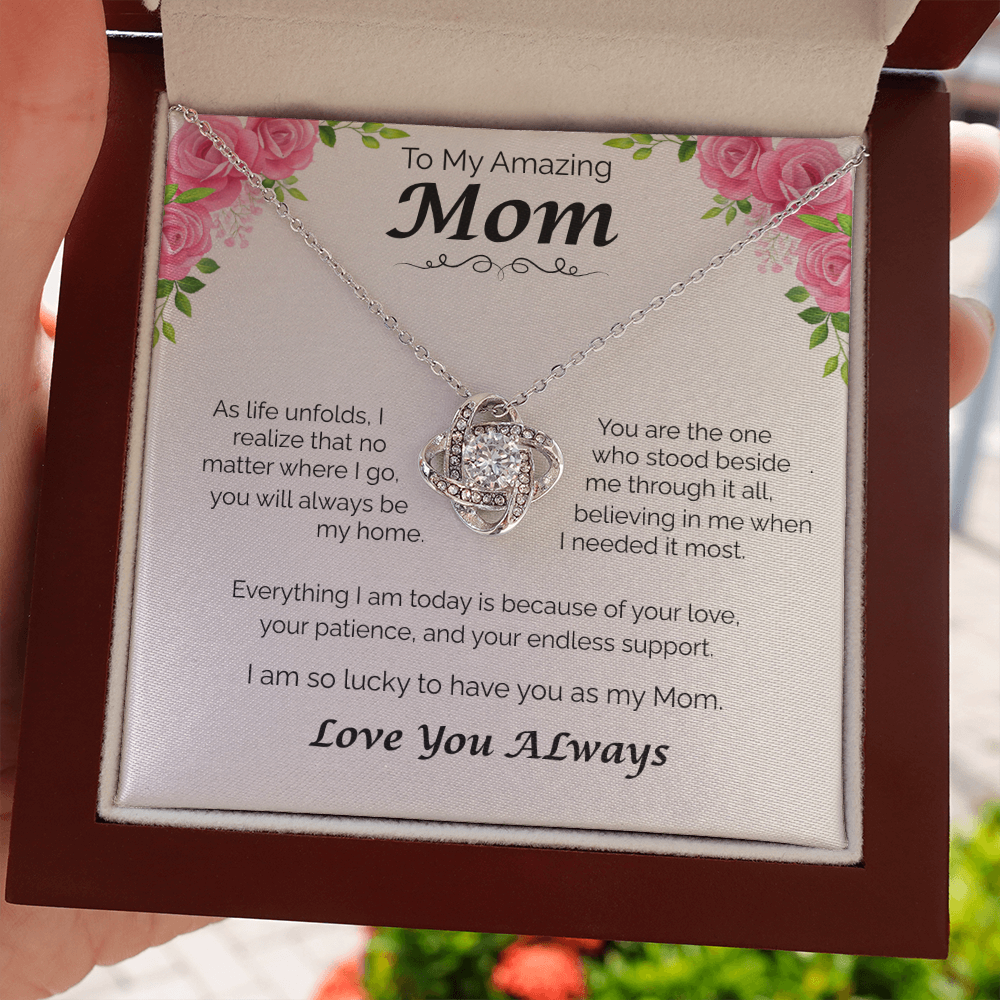 To My Amazing Mom — You Will Always Be My Home, Love Knot Necklace
