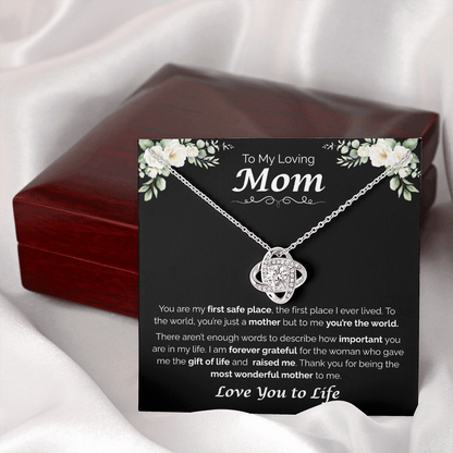 To My Loving Mom, My First Home, Love Knot Necklace