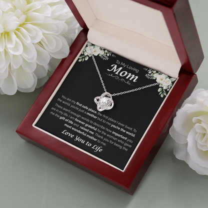 To My Loving Mom, My First Home, Love Knot Necklace