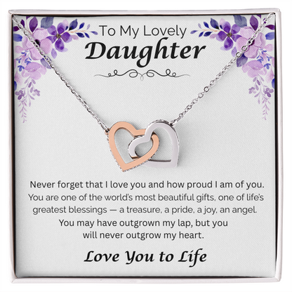 To My Lovely Daughter — My Beautiful Blessing, Interlocking Hearts Necklace