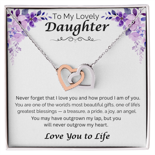 To My Lovely Daughter — My Beautiful Blessing, Interlocking Hearts Necklace