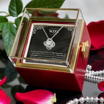 To My Beautiful Wife  — Love You All Over Again, Rotating Rose with Love Knot Necklace