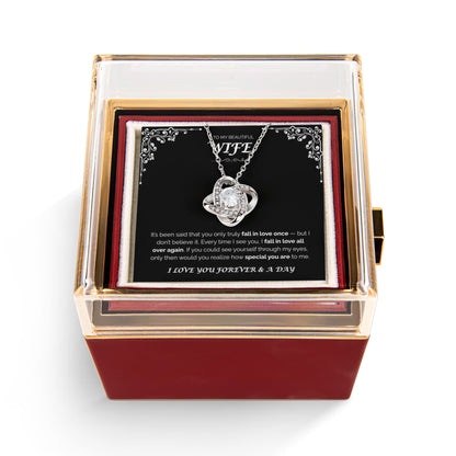 To My Beautiful Wife  — Love You All Over Again, Rotating Rose with Love Knot Necklace