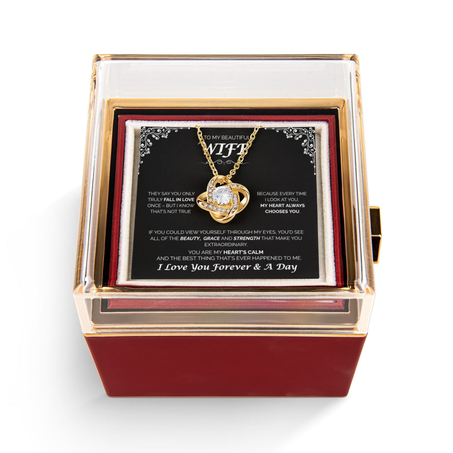 To My Beautiful Wife - My Heart Always Chooses You, Rotating Rose with Love Knot Necklace