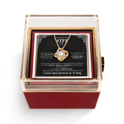 To My Beautiful Wife - My Heart Always Chooses You, Rotating Rose with Love Knot Necklace