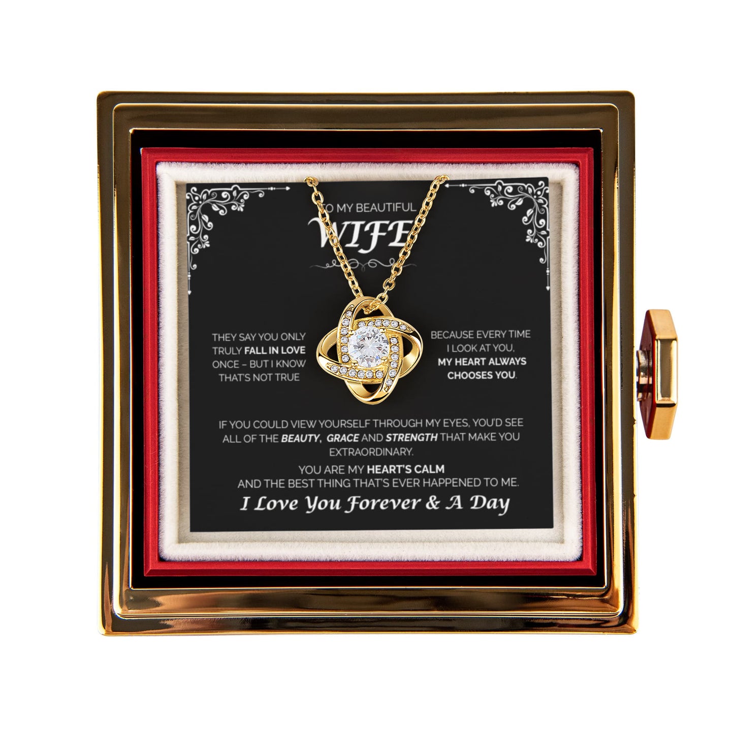 To My Beautiful Wife - My Heart Always Chooses You, Rotating Rose with Love Knot Necklace