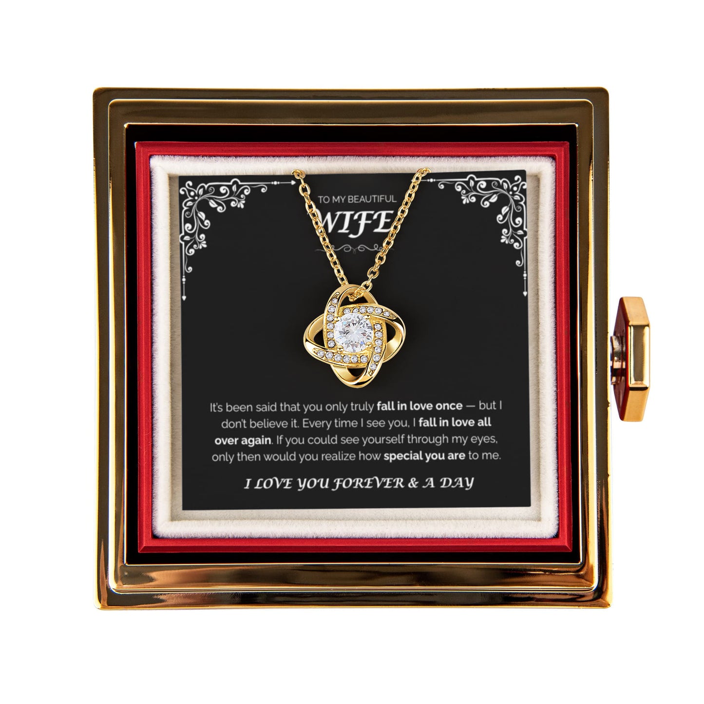 To My Beautiful Wife  — Love You All Over Again, Rotating Rose with Love Knot Necklace